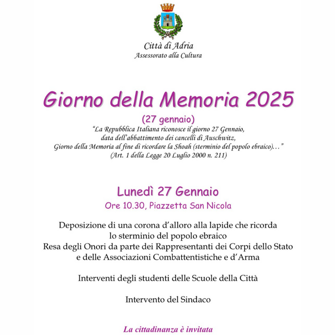 GIORNO DELLA MEMORIA 2025 - Comune di Adria