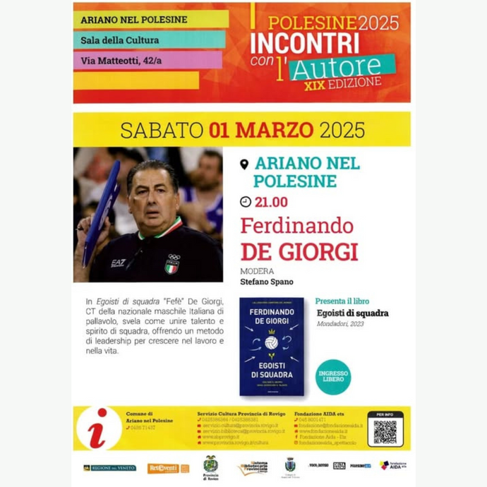 Incontri con l'autore - Presentazione del libro "EGOISTI DI SQUADRA" di Ferdinando De Giorgi - Comune di Ariano Nel Polesine